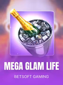 Image de la machine à sous Mega Glam Life du fournisseur Betsoft Gaming et ses symboles de luxe, diamants et champagne